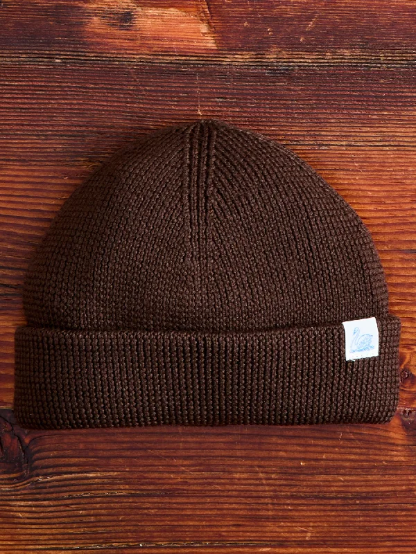 Wool Hats with vine prints-Merino Wool Ribbed Beanie in Coffee