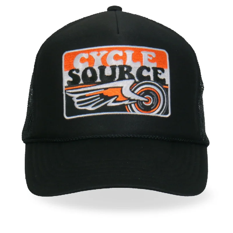 Beanies with solid colors-Hot Leathers CYA1003 Official Cycle Source Stripes Retro Wing Wheel Logo Snapback Trucker Hat