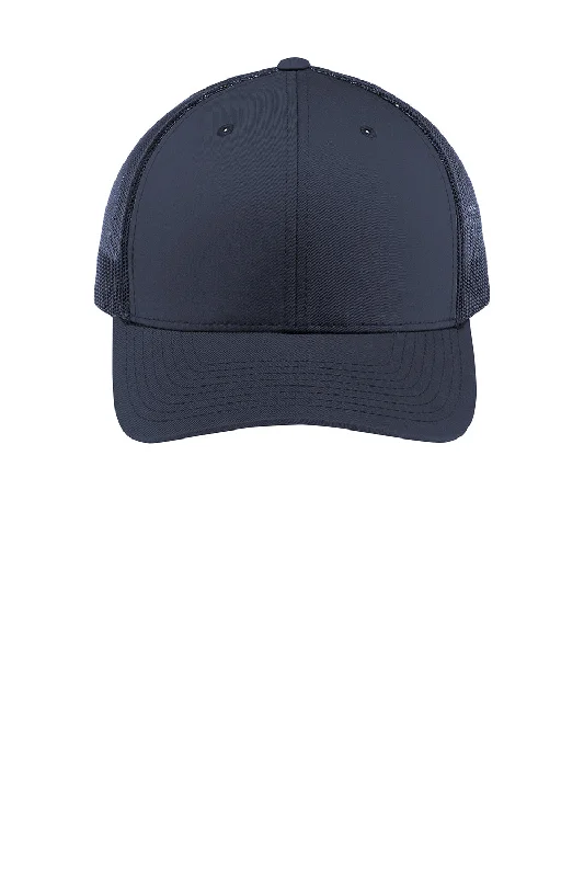 mens hats for tailgating-Sport-Tek Mens Adjustable Trucker Hat - Navy Blue