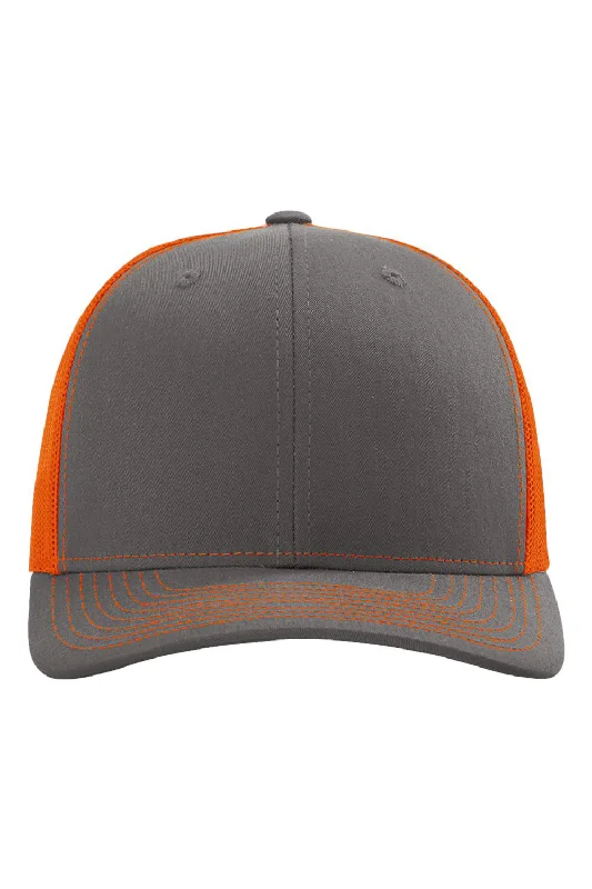 mens hats for running-Richardson Mens Snapback Trucker Hat - Charcoal Grey/Orange