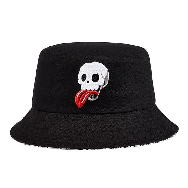 mens hats with stiff bill-Men's Punk Skull Embroidered Hat