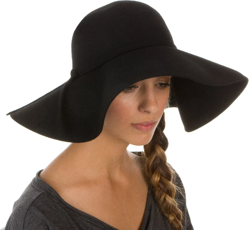 Wool Hats with twist weaves-Sakkas Womens 100% Wool Wide Brim Foldable Floppy Hat