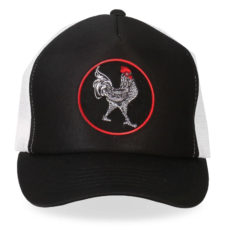 Beanies for oversized look-Hot Leathers GSH1012 Rooster Black and White Trucker Hat