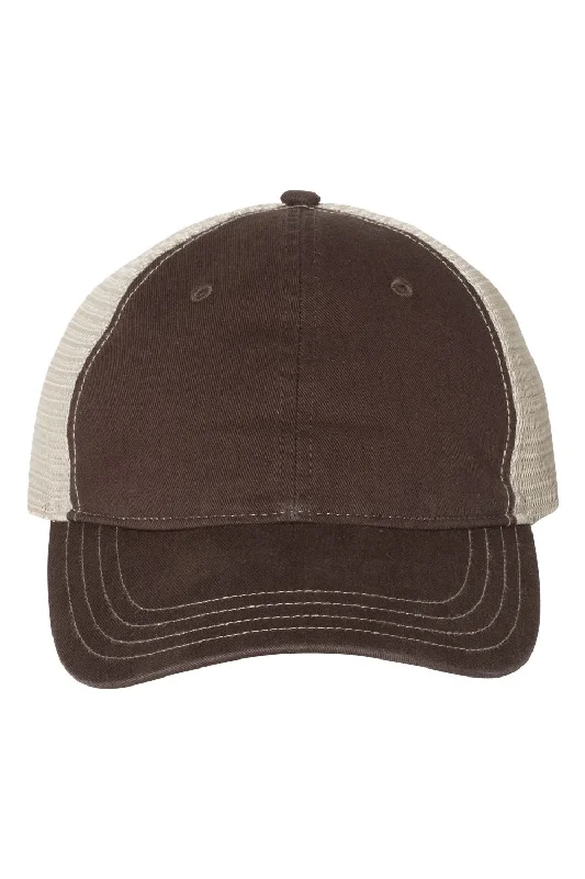 mens hats for craft fairs-Richardson Mens Garment Washed Snapback Trucker Hat - Brown/Khaki