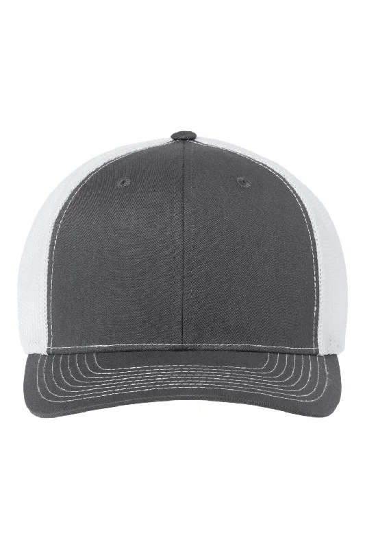 mens hats in emerald stone-Richardson Mens 112+ R-Flex Adjustable Trucker Hat - Charcoal Grey/White