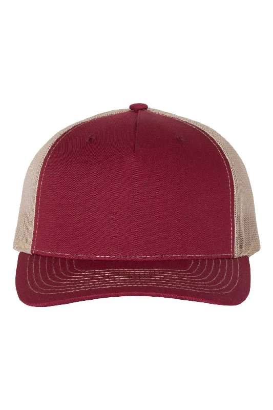 mens hats with sleek colors-Richardson Mens 5 Panel Snapback Trucker Hat - Cardinal Red/Tan