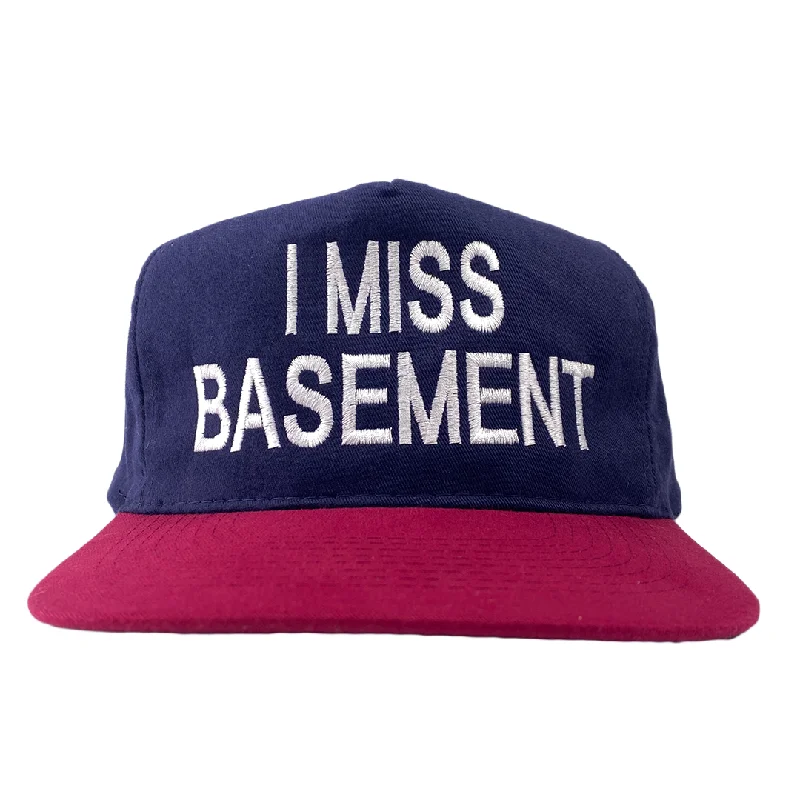 mens hats in alpaca wool-I MISS BASEMENT MAROON BRIM NAVY CROWN STRAPBACK CUSTOM EMBOIDERED CAP HAT