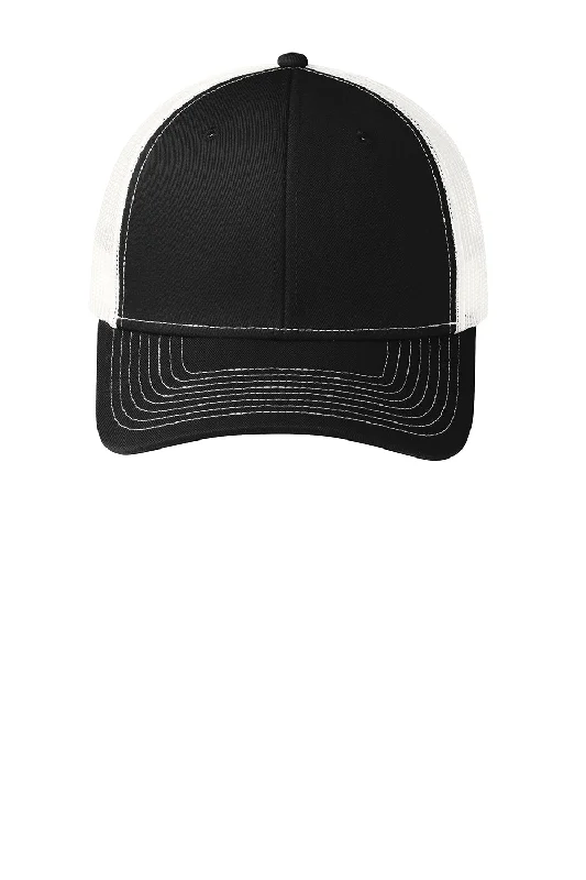 mens hats for whale watching-Port Authority Mens Adjustable Trucker Hat - Black/White