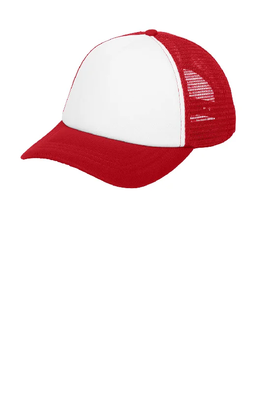 mens hats with playful patterns-Port Authority Mens Twill Foam Adjustable Trucker Hat - Ivory/Red