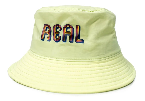 Bucket hats with patchwork design-REAL Rainbow Logo Nylon Bucket Hat-Lime