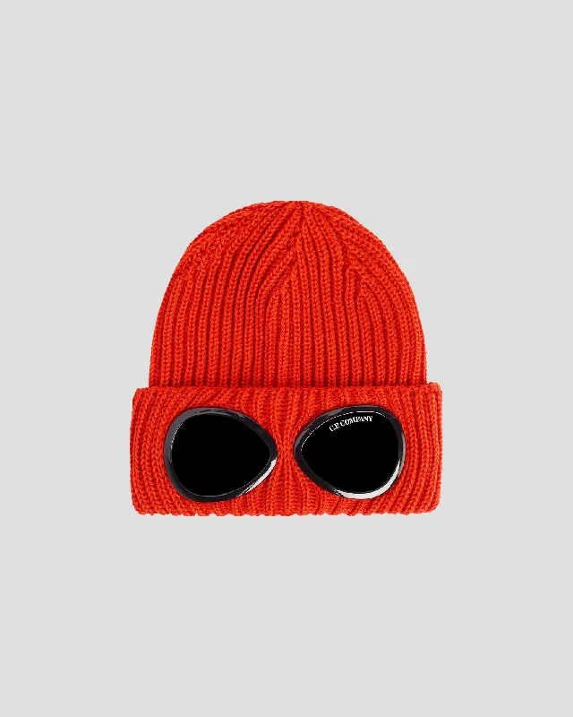 Wool Hats in walnut green-Extra Fine Merino Wool Goggle Beanie Pompeian Red