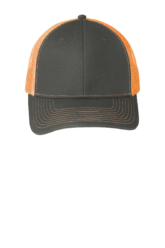 mens hats for pool parties-Port Authority Mens Adjustable Trucker Hat - Steel Grey/Neon Orange