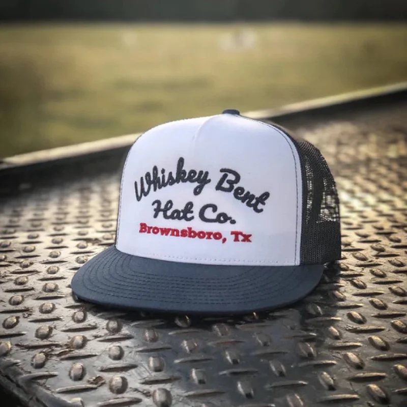 Beanies with custom logos-Whiskey Bent Hat Co Black and White Foam Conway Cap