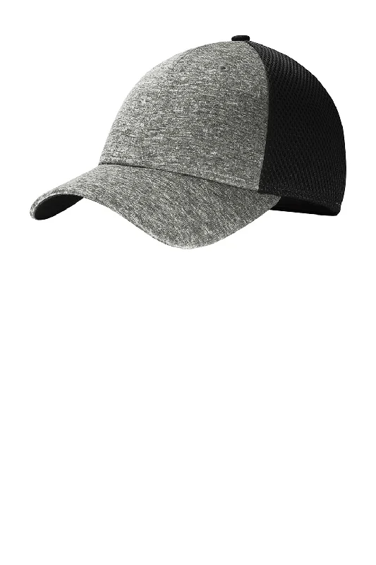 mens hats in ribbed fabric-New Era Mens Stretch Fit Hat - Black/Heather Shadow Grey