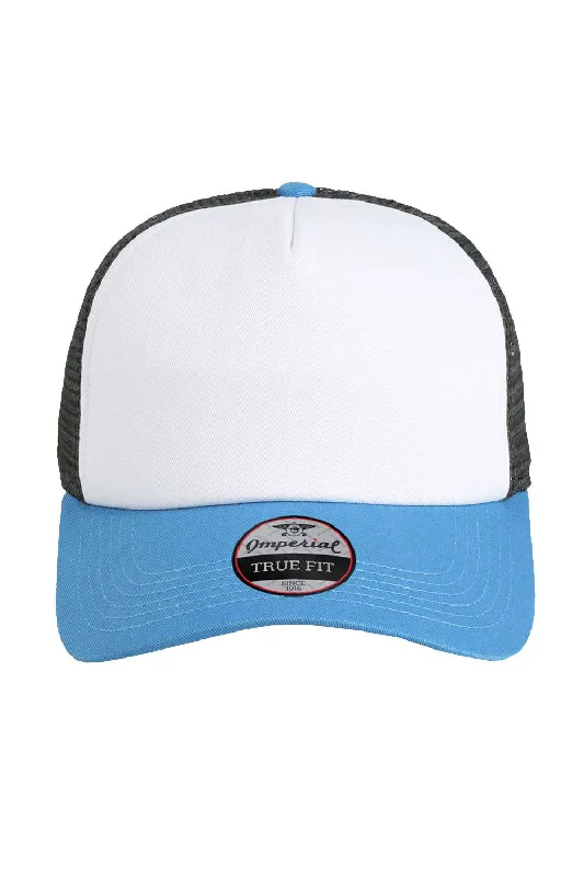 mens hats in rabbit fur-Imperial Mens North Country Snapback Trucker Hat - White/Nassau Blue/Charcoal Grey