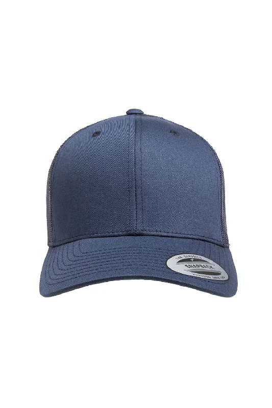 mens hats with thin fabric-Yupoong Mens Adjustable Trucker Hat - Navy Blue