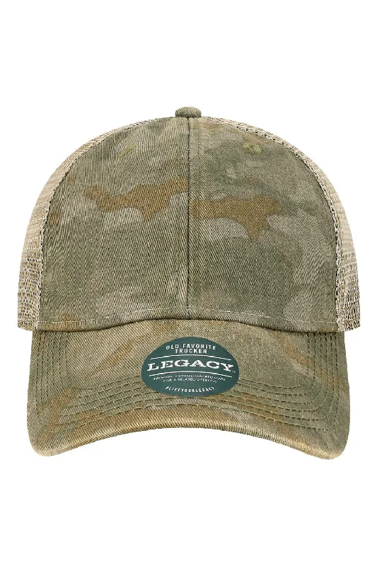 mens hats for baseball-Legacy Mens Old Favorite Snapback Trucker Hat - Green Field Camo/Java