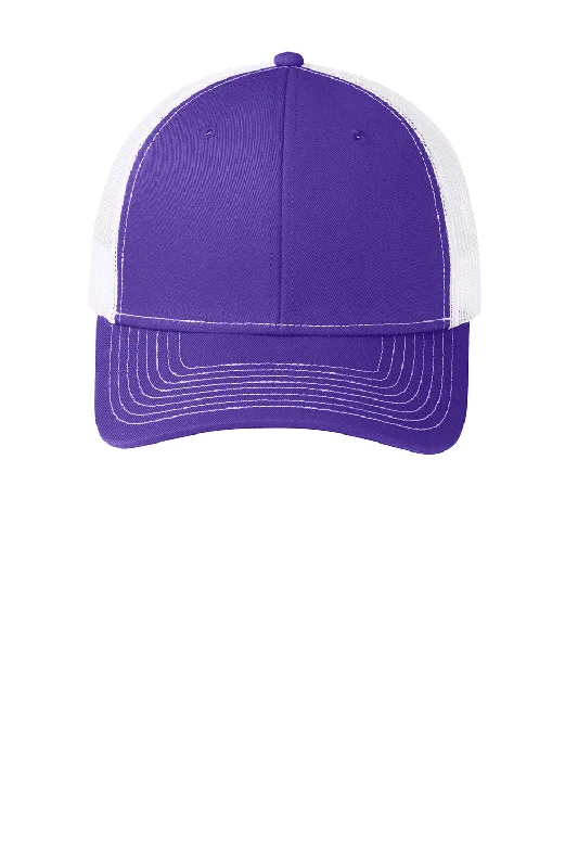 mens hats with checkered patterns-Port Authority Mens Adjustable Trucker Hat - Purple/White