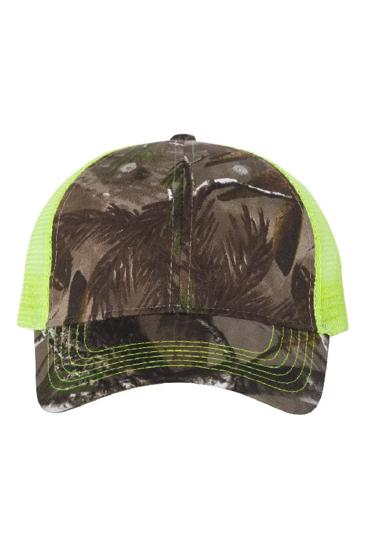 mens hats with tailored fit-Kati Mens Camo Mesh Back Adjustable Hat - Realtree AP/Neon Yellow