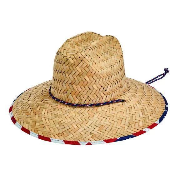 mens hats for outdoor yoga-Men's rush straw lifeguard with under brim print and adjustable chin cord