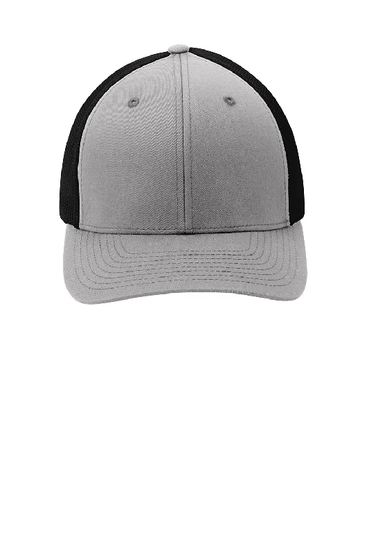 mens hats in horsehair-Port Authority Mens Stretch Fit Hat - Silver Grey/Black