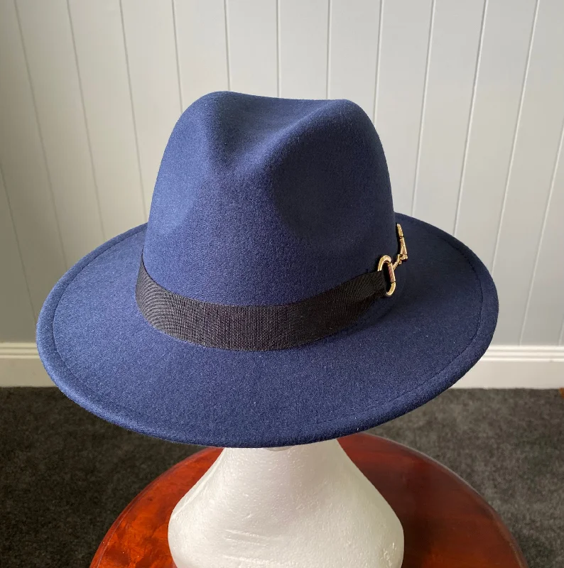 Wide headbands for winter-Navy Panama Hat -Snaffle Bit Band - Large