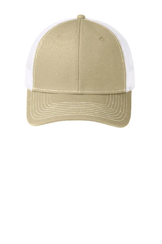 mens hats in calico-Port Authority Mens Adjustable Trucker Hat - Light Khaki Brown/White