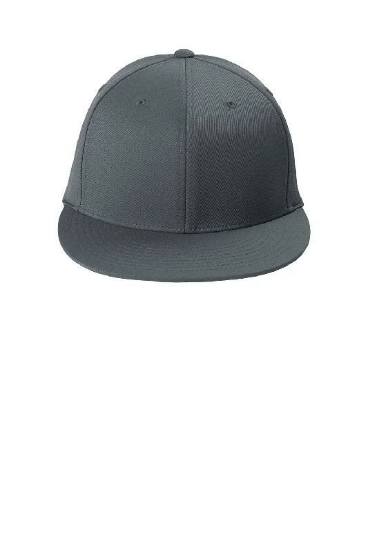 mens hats with logo embroidery-Sport-Tek Mens Moisture Wicking Flexfit Flat Bill Hat - Iron Grey - New