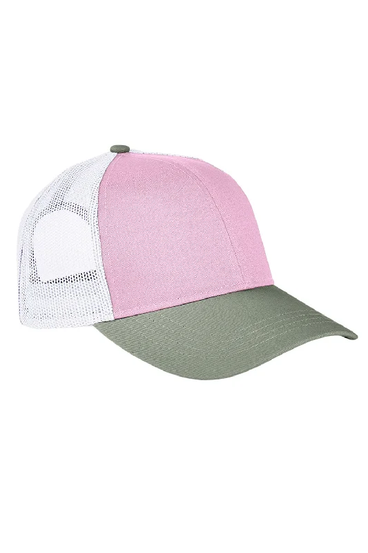 mens hats for muskie fishing-Authentic Pigment Mens Tri Color Adjustable Trucker Hat - Tulip Pink/Cilantro/White