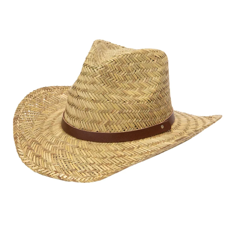 mens hats in damask-Men's Woven Rush Straw Cowboy With Pu Band