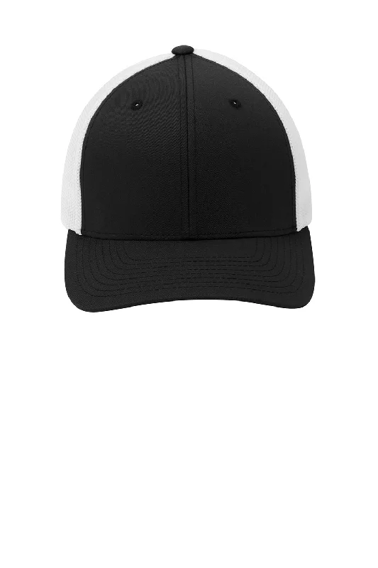 mens hats with striking colors-Port Authority Mens Stretch Fit Hat - Black/White