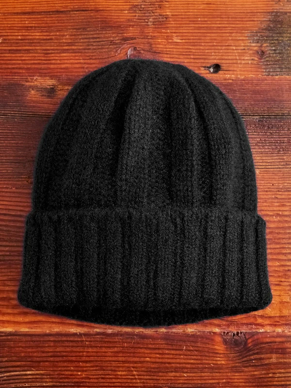 Beanies for street style-Cashmere Rib Watch Cap in Black