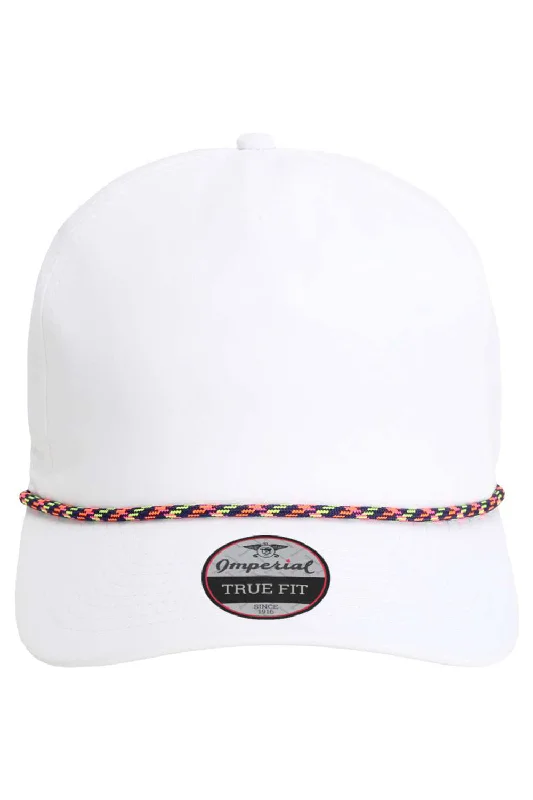 mens hats with hip colors-Imperial Mens The Wrightson Moisture Wicking Snapback Hat - White/Navy Blue-Neon