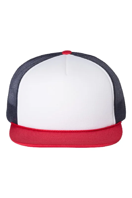 mens hats in twill-Richardson Mens Foamie Snapback Trucker Hat - White/Navy Blue/Red