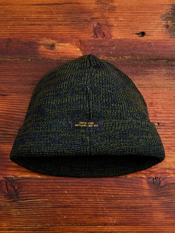 Wool Hats with loop accents-Wool Knit Watch Cap in Loden/Navy Mix