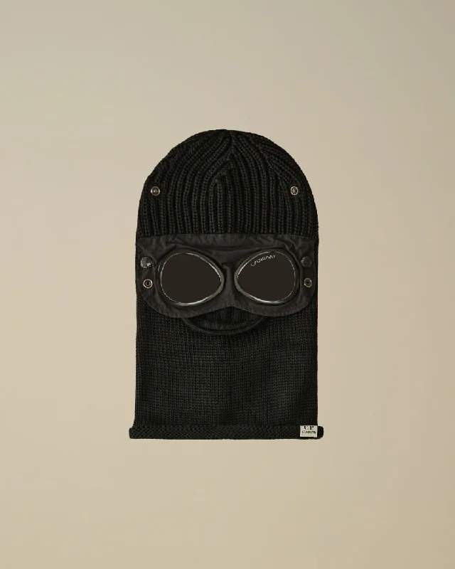 Wool Hats with twill weaves-Extra Fine Merino Wool Goggle Balaclava Black