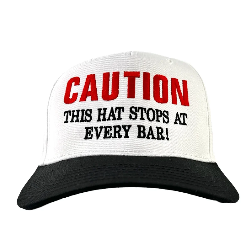 Baseball caps travel size-CAUTION THIS HAT STOPS AT EVERY BAR BASEBALL CAP HAT SNAPBACK Custom Embroidered ￼