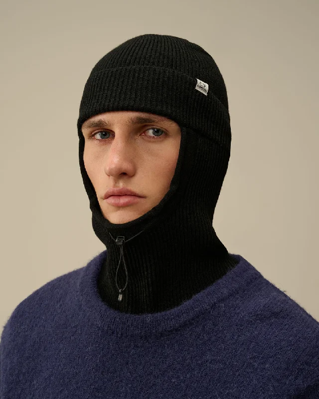 Wool Hats with plush fits-Re-Wool Beanie Balaclava Black