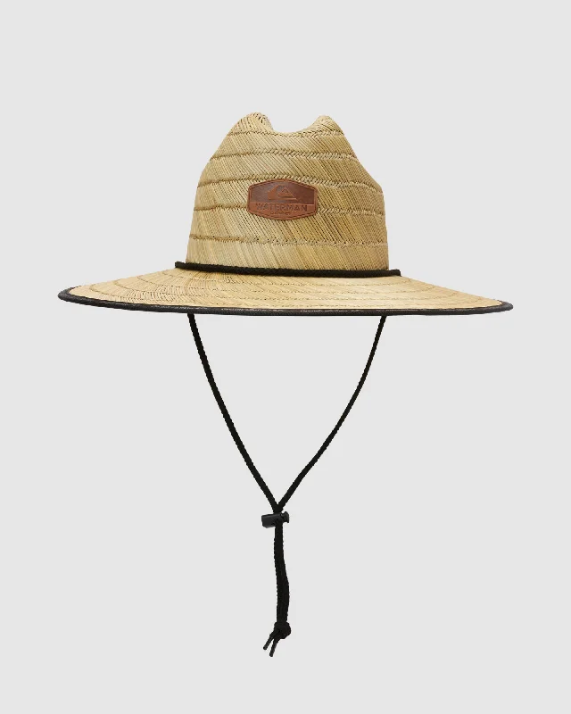 mens hats with simple patterns-Mens Waterman Dredged Straw Lifeguard Hat