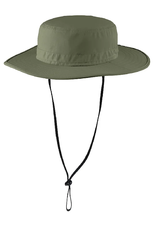 mens hats with striped patterns-Port Authority Mens Moisture Wicking Wide Brim Hat - Olive Leaf Green