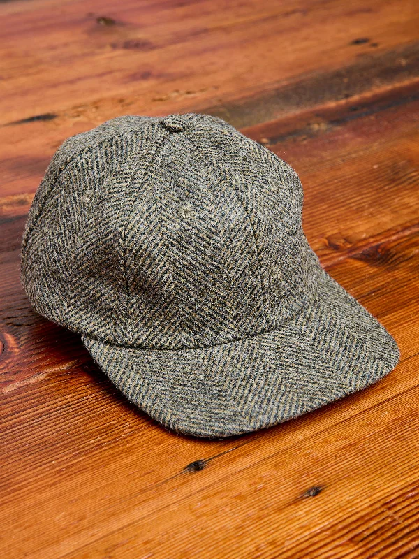 Wool Hats with soft cuffs-Baseball Hat in Warm Charcoal Herringbone Wool