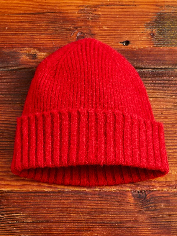 Wool Hats in sage tan-"King Jammy" Wool Beanie in Red Fire