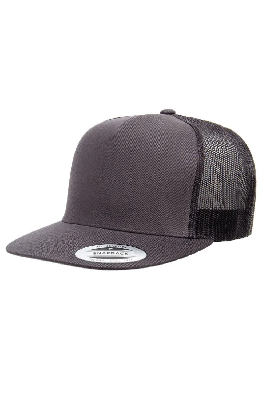 mens hats for manatee watching-Yupoong Mens 5 Panel Classic Snapback Trucker Hat - Charcoal Grey