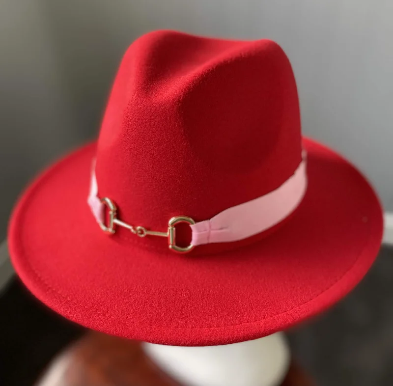 Knotted headbands for winter-Red Panama Hat Snaffle Bit Band - Small