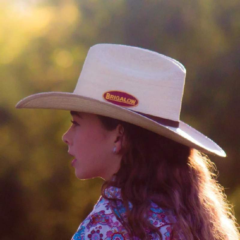 mens hats for swordfish fishing-Brigalow Mens / Ladies Cattleman Palm Leaf Hat with taped brim.