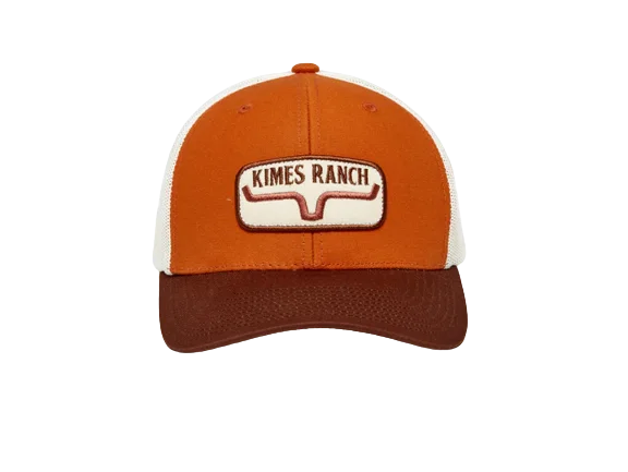 mens hats with heavy fabric-Kimes Ranch Men's Rolling Trucker Burnt Orange Hat