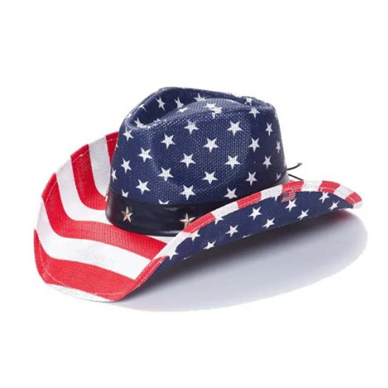 Beanies for windy days-American Flag Toyo Straw Hat