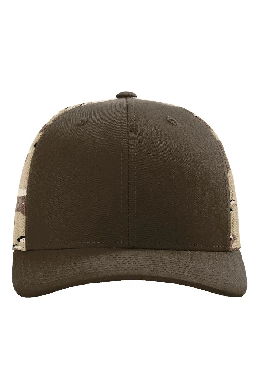 mens hats in emerald-Richardson Mens Printed Mesh Snapback Trucker Hat - Brown/Desert Camo