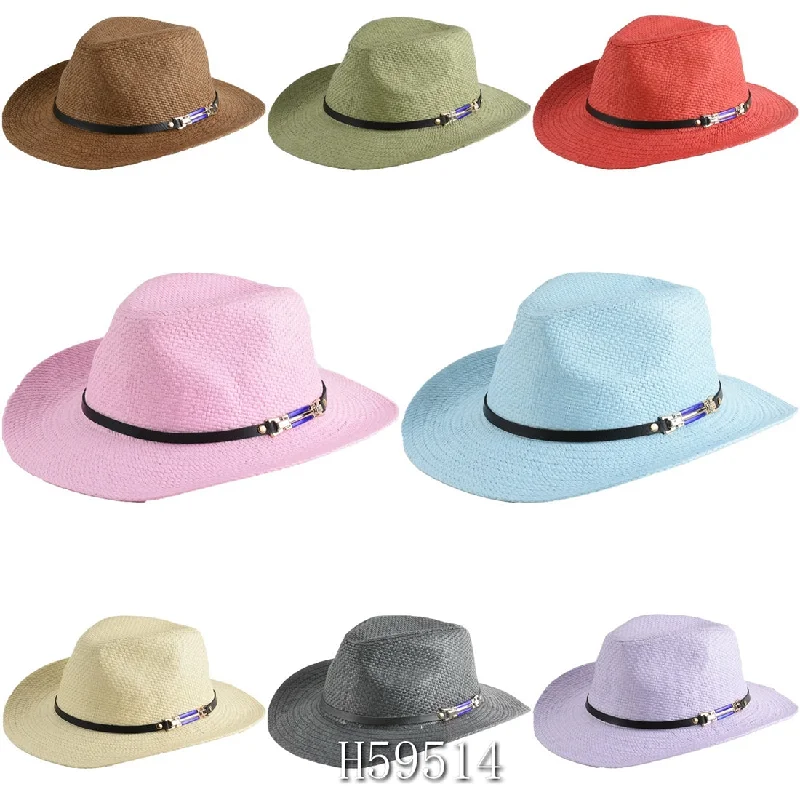 Bucket hats with quirky patterns-Wholesale Summer Sun Straw Wide Brim Bucket Hats H59514