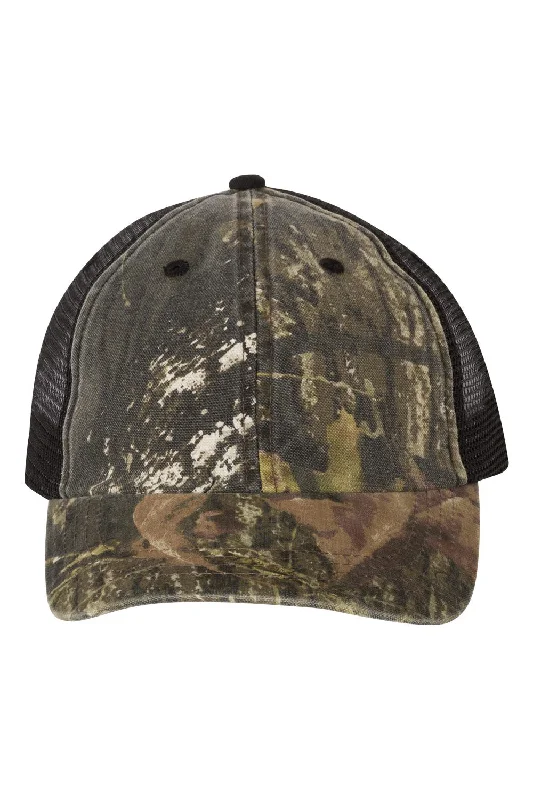 mens hats in camel hair-Kati Mens Camo Washed Mesh Adjustable Hat - Mossy Oak Breakup/Black